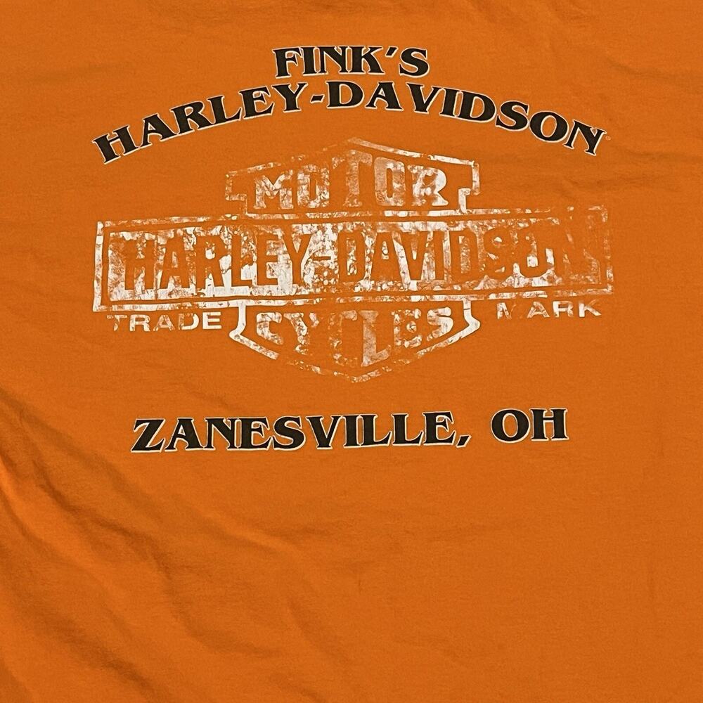 Harley Davidson Men's T-Shirt Orange Medium 2011 Fink’s Zanesville, OH - Picture 4 of 10